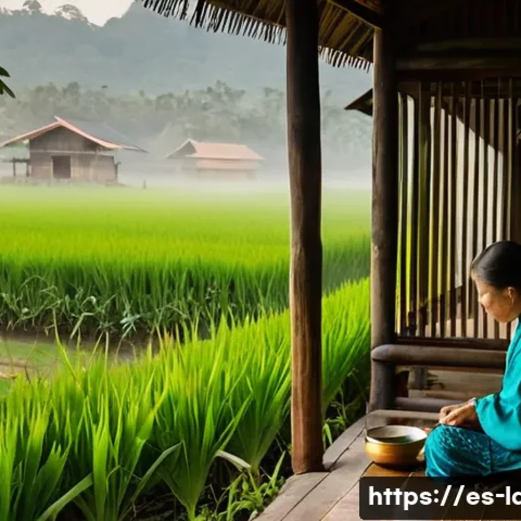 라오스 소박한 마을 생활 - **Prompt 1: Serene Laotian Morning Ritual**
    "A peaceful scene of a Laotian village at dawn. The ...