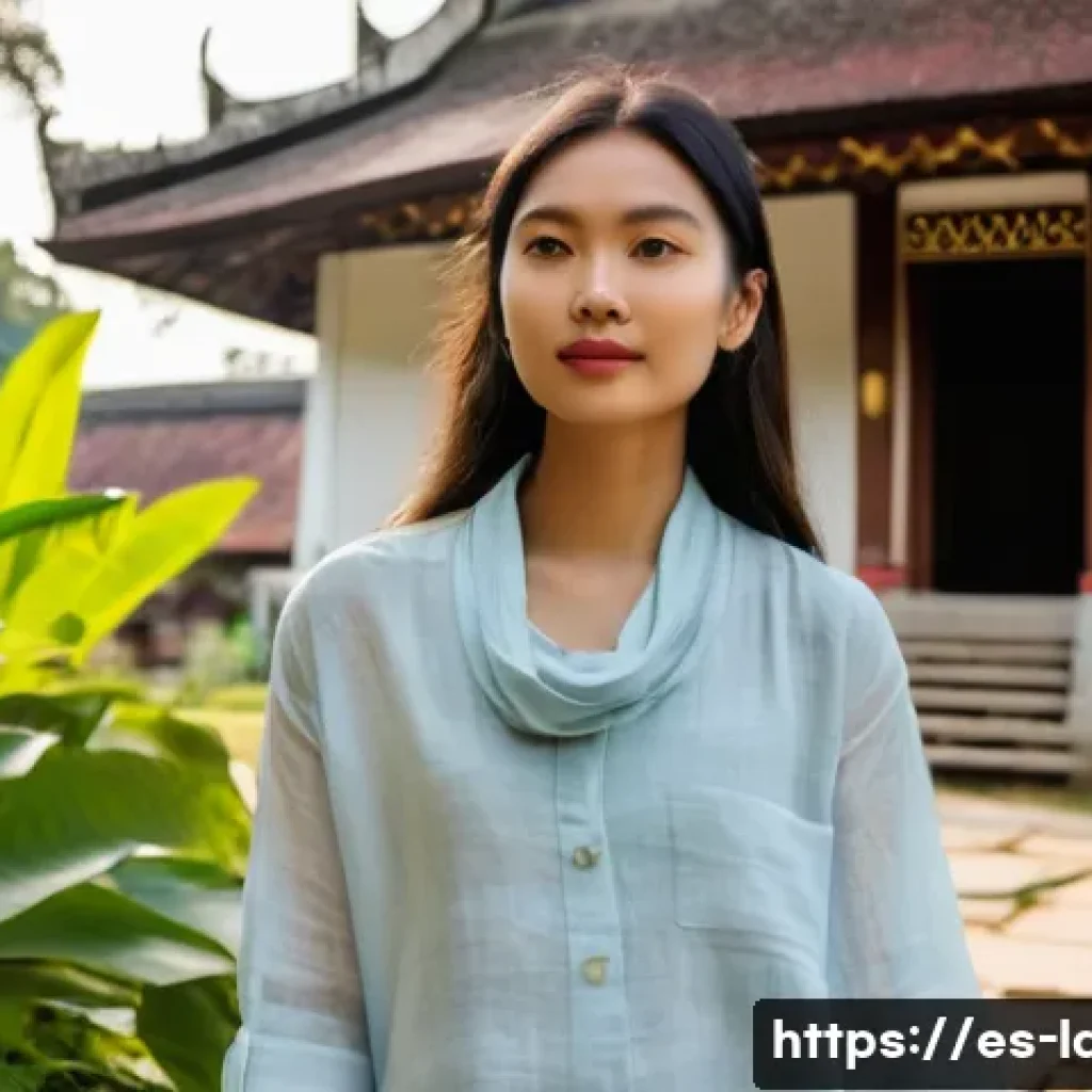 라오스 계절별 의상 추천 - **Prompt:** A young female traveler (20s-30s, Asian or Western) is gracefully walking through the se...