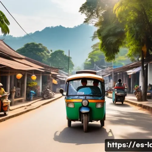 Home 33 라오스 대중 교통 이용법 - A vibrant street scene in Luang Prabang, Laos, featuring colorful tuk-tuks with friendly local drive...