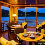 Home 19 라오스 메콩강 크루즈 비교 - A luxurious Mekong River cruise ship at sunset, featuring spacious cabins with private balconies ado...