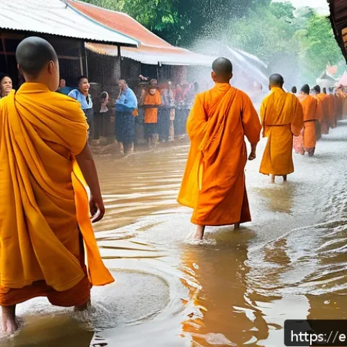Home 30 라오스 전통 의례 - A vibrant scene of the Bun Pi Mai Water Festival in Laos during the Lao New Year in April: joyful cr...